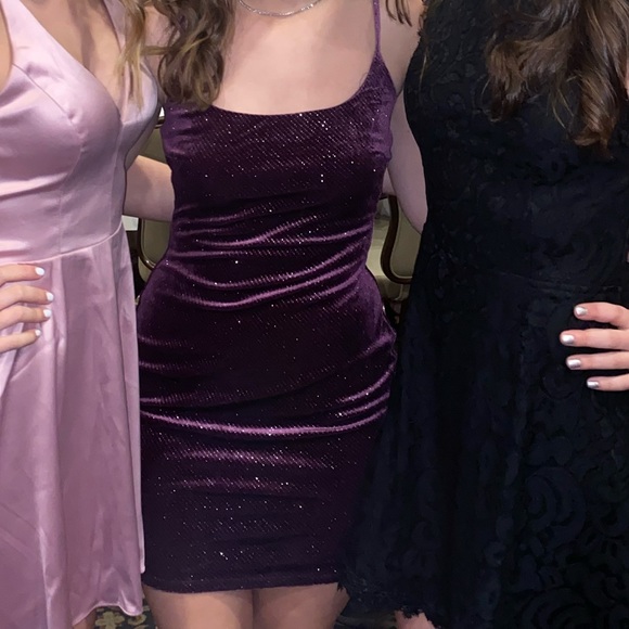 Purple Velvet Sparkly Small Mini Dress - Picture 3 of 5